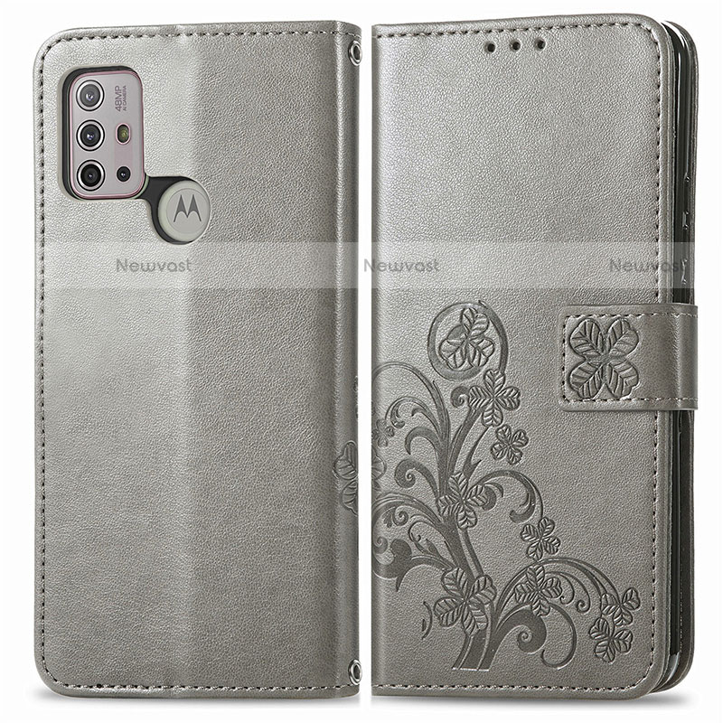 Leather Case Stands Flip Flowers Cover Holder for Motorola Moto G10 Gray