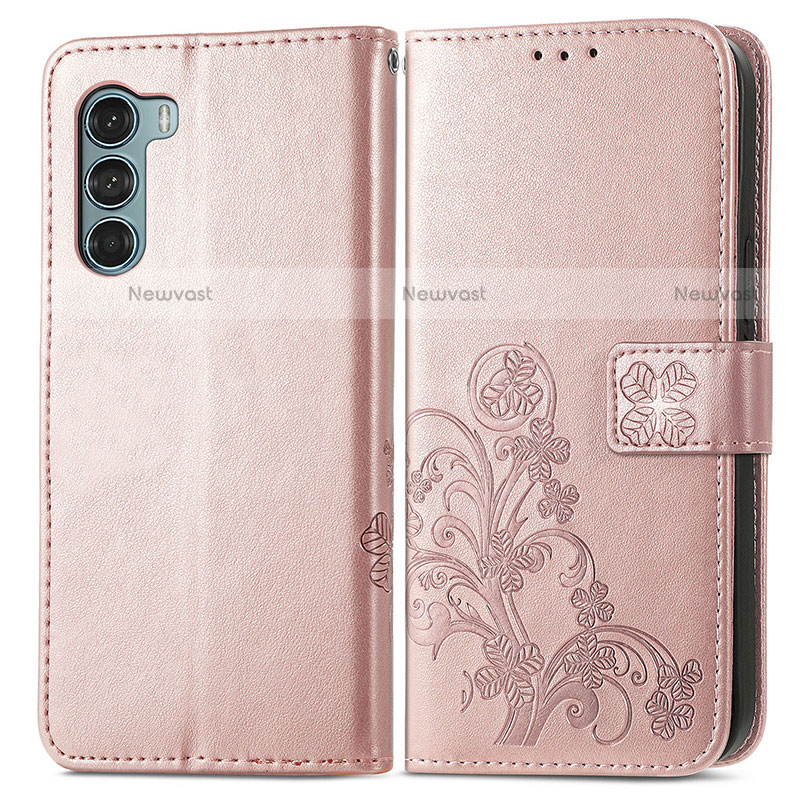 Leather Case Stands Flip Flowers Cover Holder for Motorola Moto G200 5G