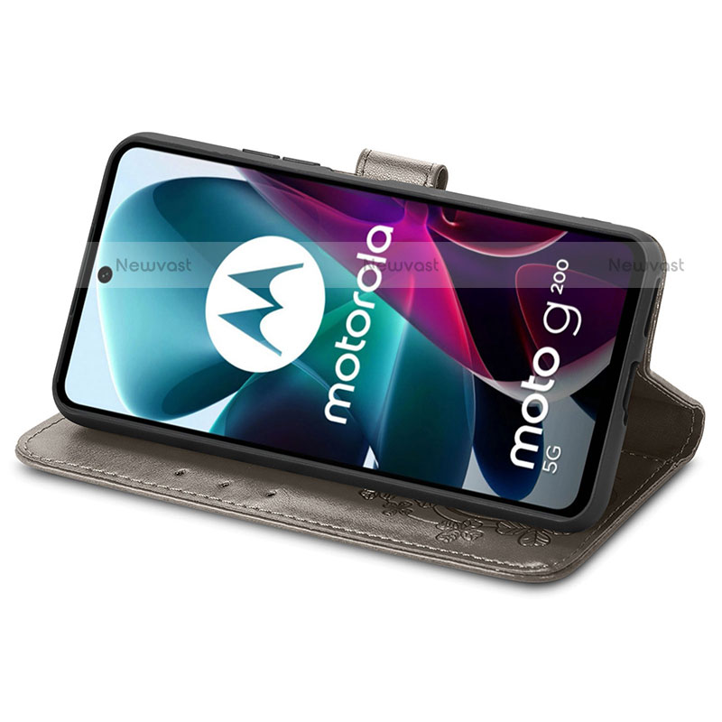 Leather Case Stands Flip Flowers Cover Holder for Motorola Moto G200 5G