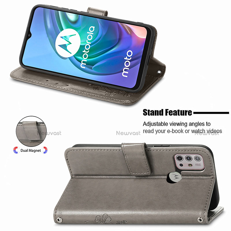 Leather Case Stands Flip Flowers Cover Holder for Motorola Moto G30