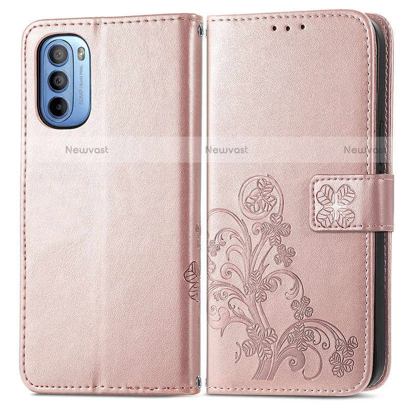 Leather Case Stands Flip Flowers Cover Holder for Motorola Moto G31