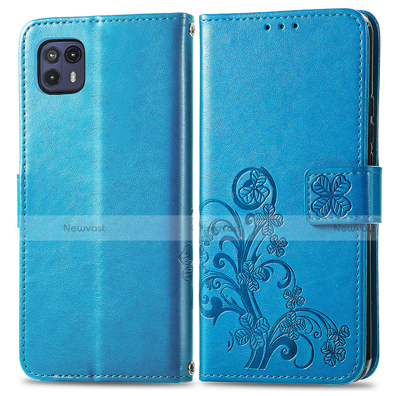 Leather Case Stands Flip Flowers Cover Holder for Motorola Moto G50 5G Blue