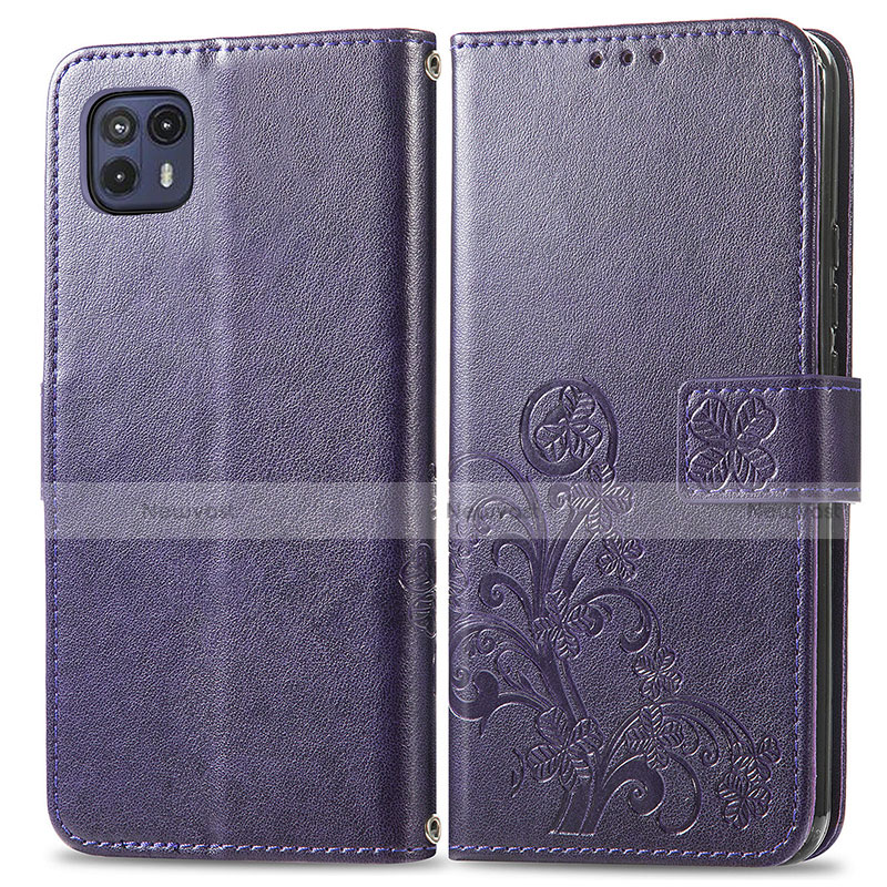 Leather Case Stands Flip Flowers Cover Holder for Motorola Moto G50 5G Purple