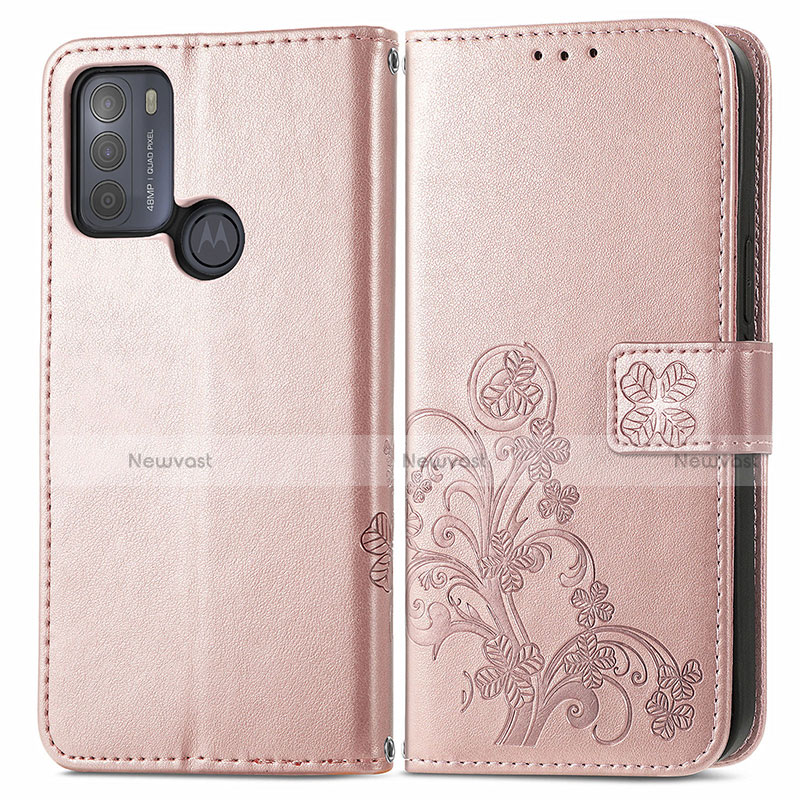 Leather Case Stands Flip Flowers Cover Holder for Motorola Moto G50 Purple