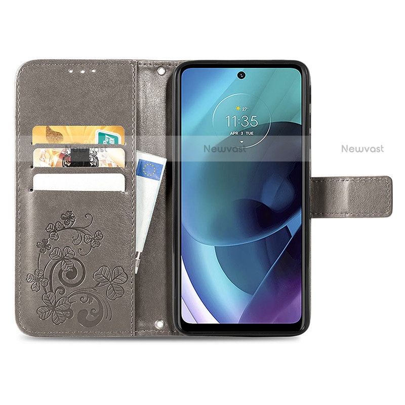 Leather Case Stands Flip Flowers Cover Holder for Motorola Moto G51 5G