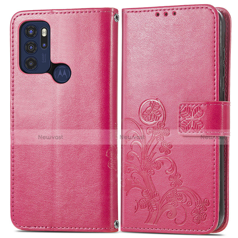 Leather Case Stands Flip Flowers Cover Holder for Motorola Moto G60s