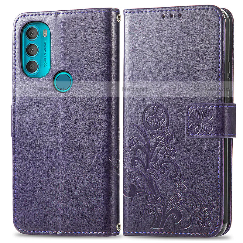 Leather Case Stands Flip Flowers Cover Holder for Motorola Moto G71 5G