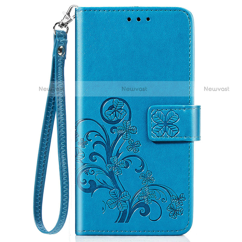 Leather Case Stands Flip Flowers Cover Holder for Motorola Moto One Fusion Plus Blue