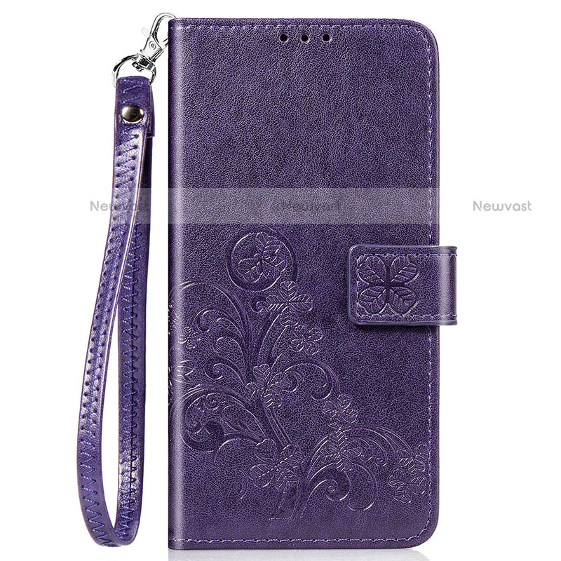 Leather Case Stands Flip Flowers Cover Holder for Motorola Moto One Fusion Plus Purple