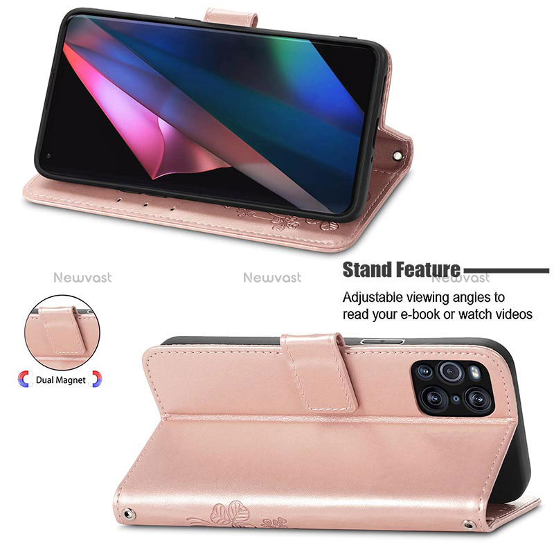 Leather Case Stands Flip Flowers Cover Holder for Oppo Find X3 5G