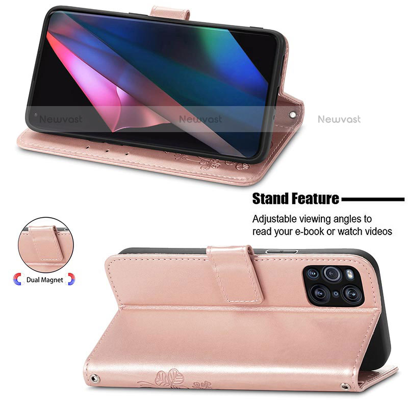 Leather Case Stands Flip Flowers Cover Holder for Oppo Find X3 Pro 5G