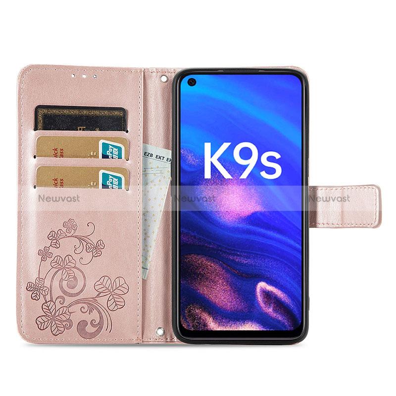 Leather Case Stands Flip Flowers Cover Holder for Oppo K9S 5G