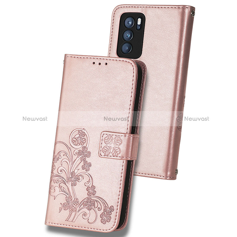 Leather Case Stands Flip Flowers Cover Holder for Oppo Reno6 Pro 5G India
