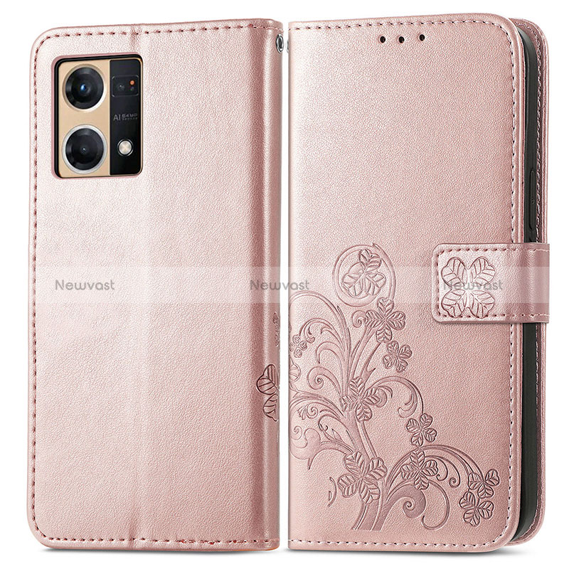 Leather Case Stands Flip Flowers Cover Holder for Oppo Reno7 4G