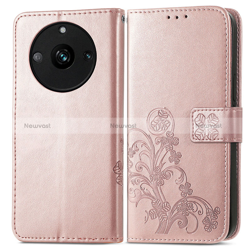 Leather Case Stands Flip Flowers Cover Holder for Realme 11 Pro 5G Rose Gold