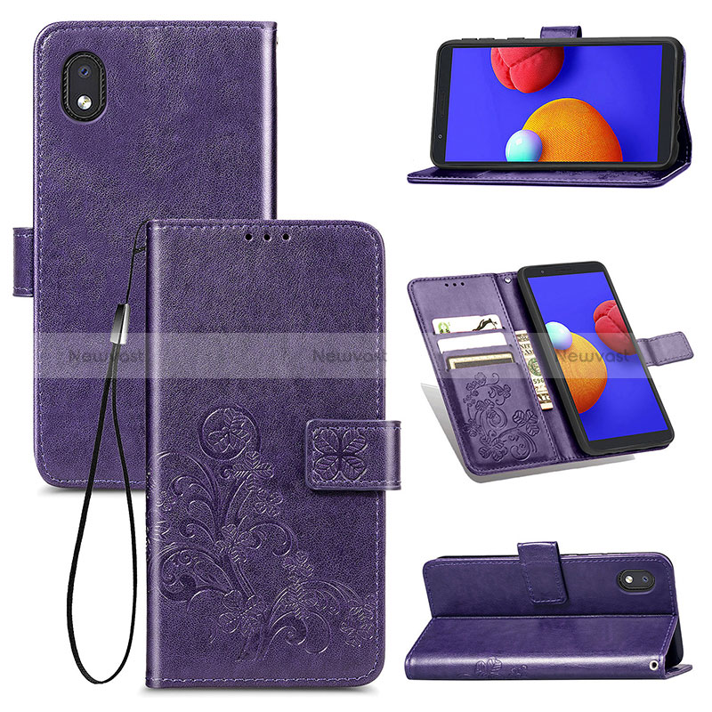 Leather Case Stands Flip Flowers Cover Holder for Samsung Galaxy A01 Core