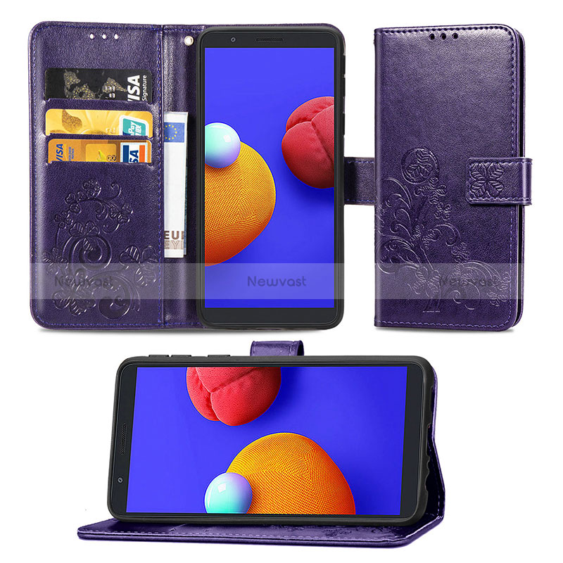 Leather Case Stands Flip Flowers Cover Holder for Samsung Galaxy A01 Core