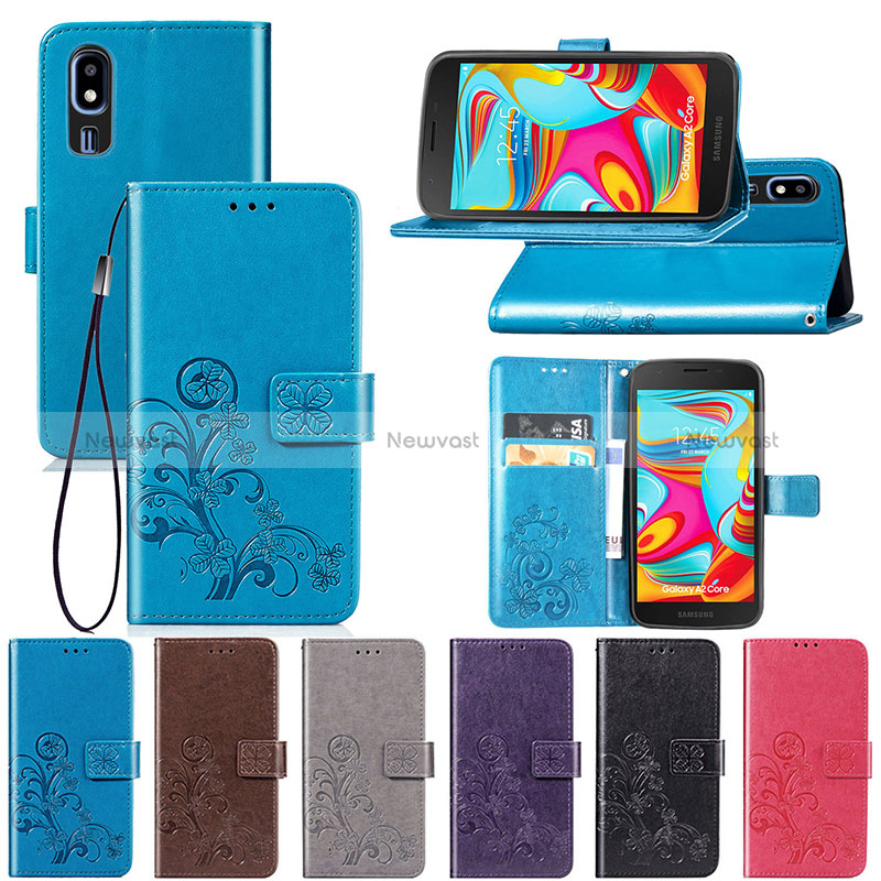 Leather Case Stands Flip Flowers Cover Holder for Samsung Galaxy A2 Core A260F A260G