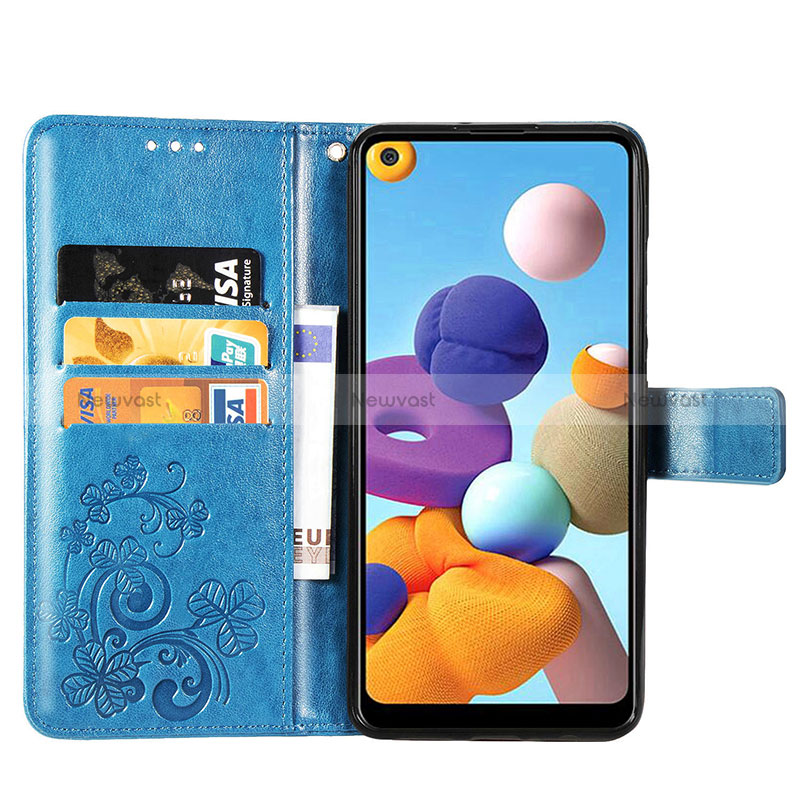 Leather Case Stands Flip Flowers Cover Holder for Samsung Galaxy A21