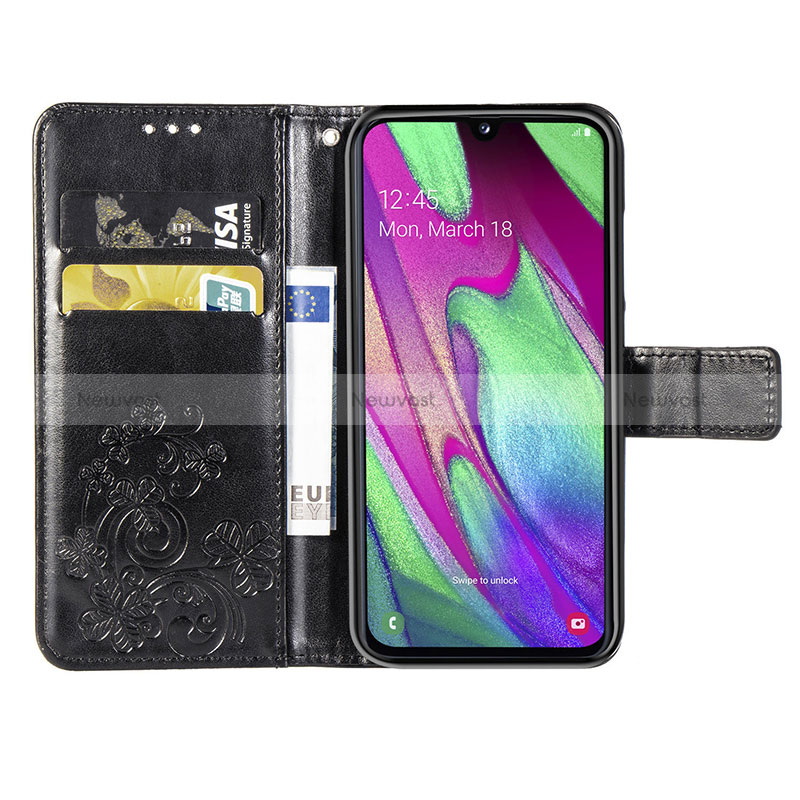 Leather Case Stands Flip Flowers Cover Holder for Samsung Galaxy A40