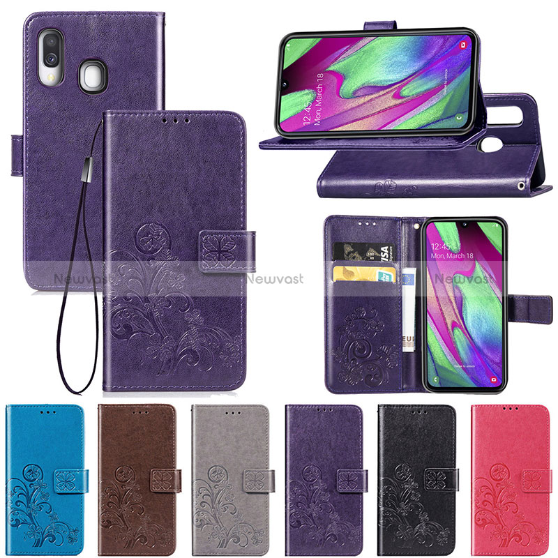Leather Case Stands Flip Flowers Cover Holder for Samsung Galaxy A40