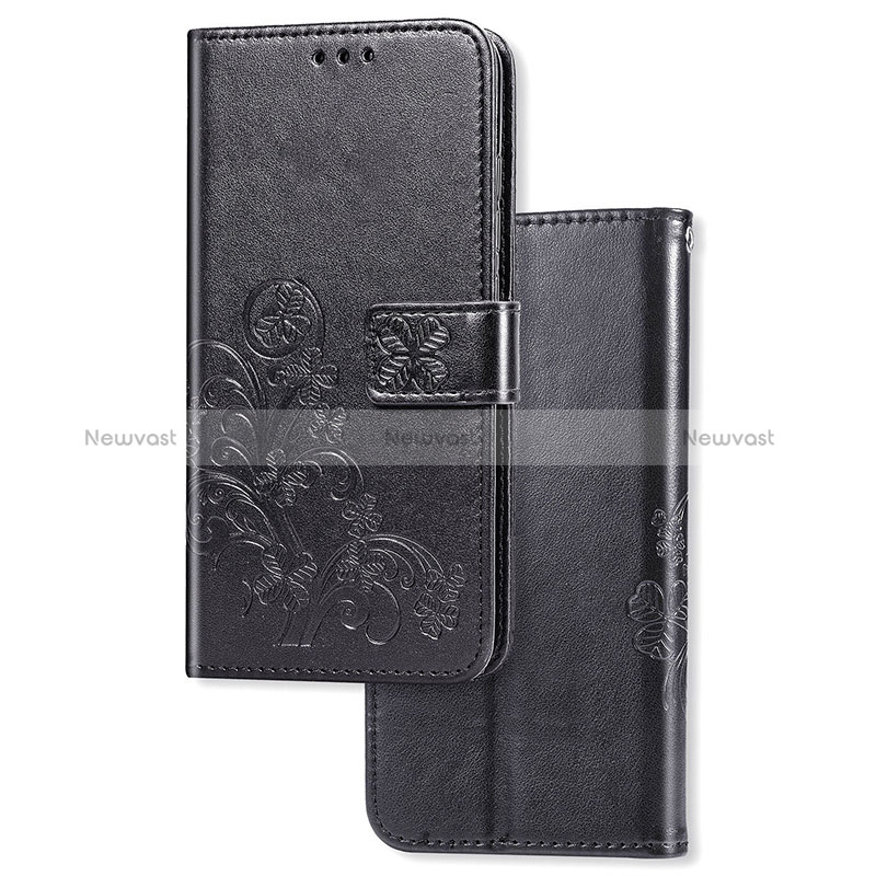 Leather Case Stands Flip Flowers Cover Holder for Samsung Galaxy A40 Black