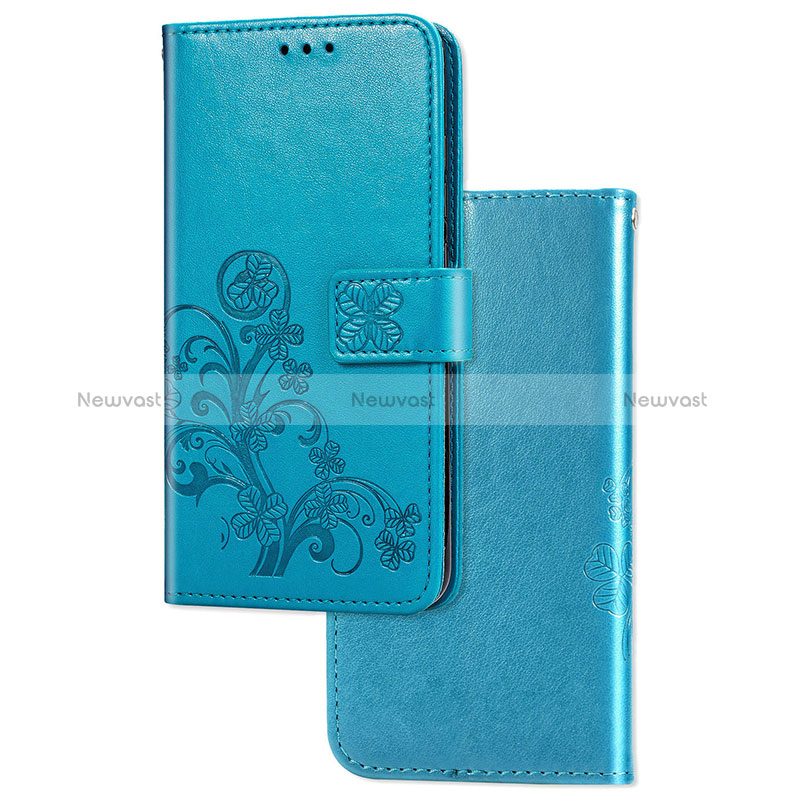 Leather Case Stands Flip Flowers Cover Holder for Samsung Galaxy A40 Blue