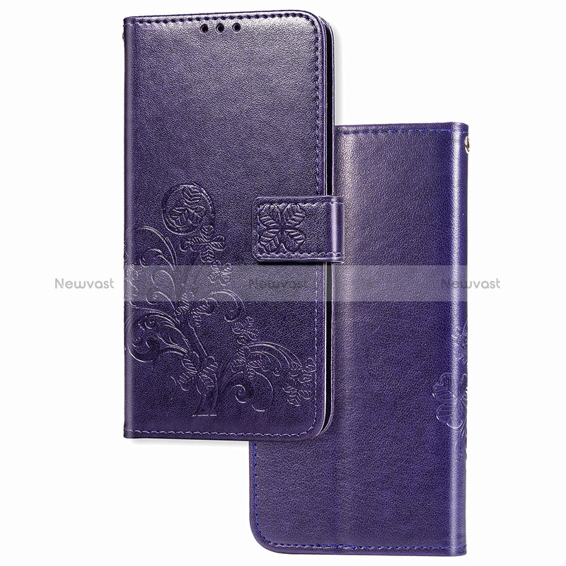 Leather Case Stands Flip Flowers Cover Holder for Samsung Galaxy A42 5G Purple