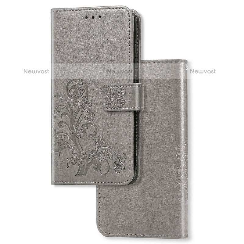 Leather Case Stands Flip Flowers Cover Holder for Samsung Galaxy A51 4G Gray