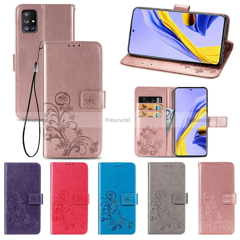 Leather Case Stands Flip Flowers Cover Holder for Samsung Galaxy A51 5G