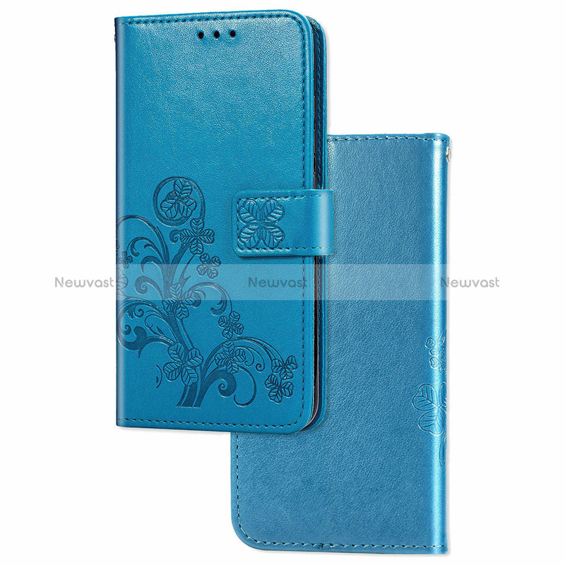 Leather Case Stands Flip Flowers Cover Holder for Samsung Galaxy A81 Blue
