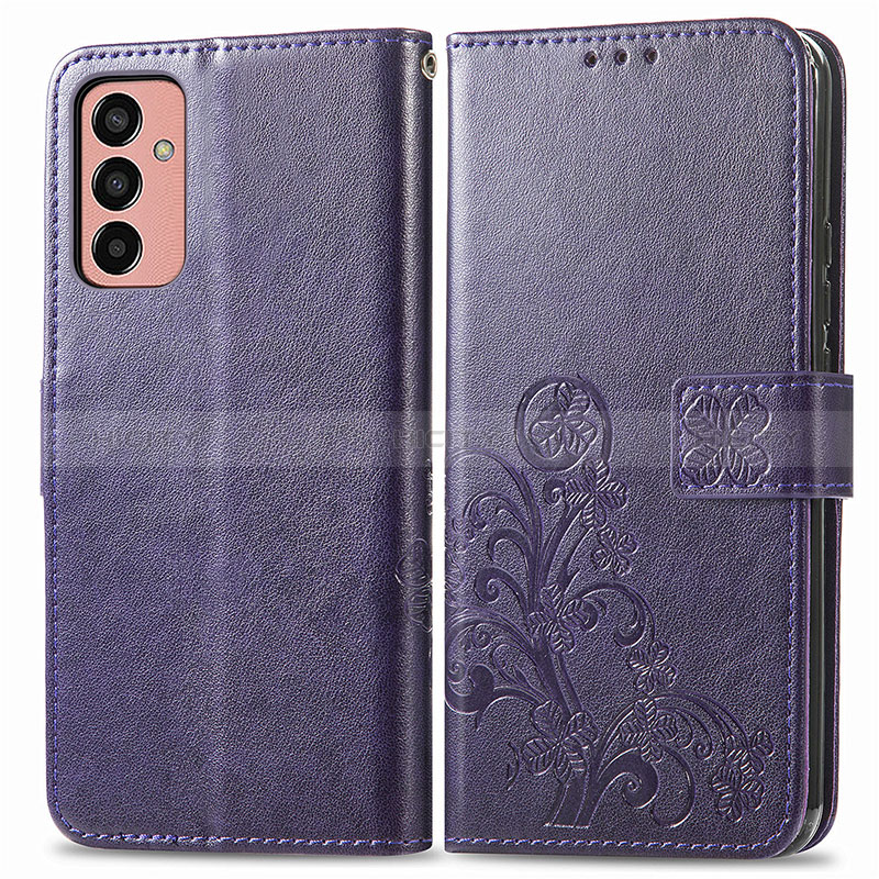 Leather Case Stands Flip Flowers Cover Holder for Samsung Galaxy F13 4G Purple
