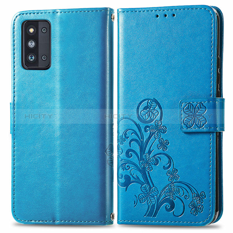 Leather Case Stands Flip Flowers Cover Holder for Samsung Galaxy F52 5G Blue
