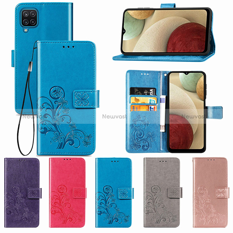 Leather Case Stands Flip Flowers Cover Holder for Samsung Galaxy M12