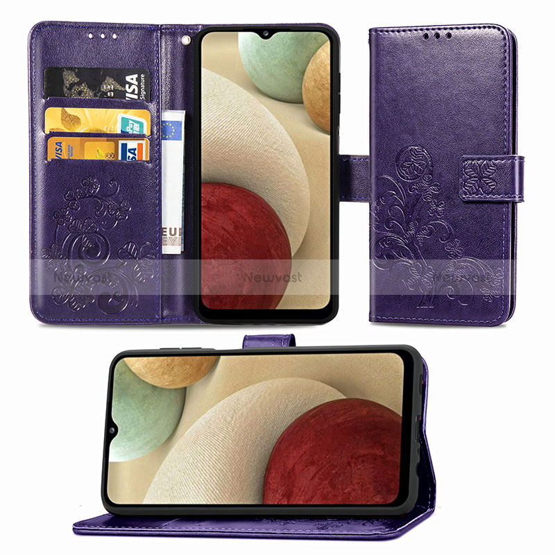 Leather Case Stands Flip Flowers Cover Holder for Samsung Galaxy M12