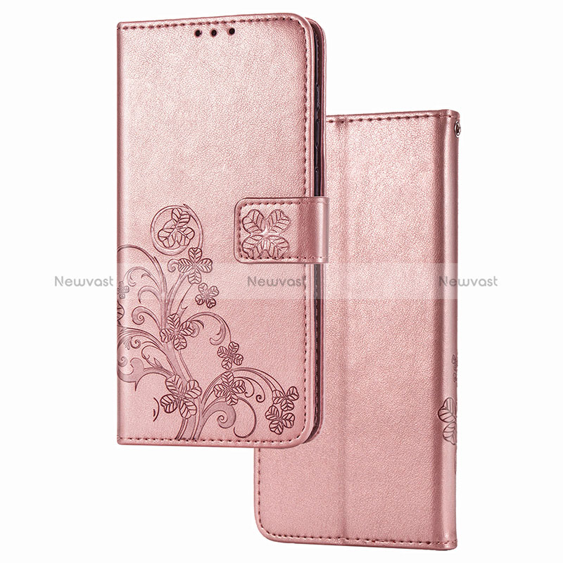 Leather Case Stands Flip Flowers Cover Holder for Samsung Galaxy M12 Pink