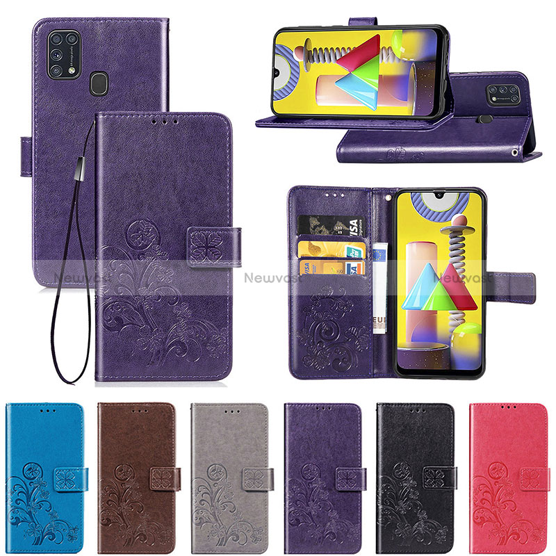 Leather Case Stands Flip Flowers Cover Holder for Samsung Galaxy M21s