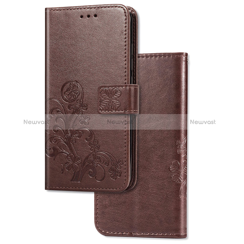 Leather Case Stands Flip Flowers Cover Holder for Samsung Galaxy M31 Prime Edition Brown