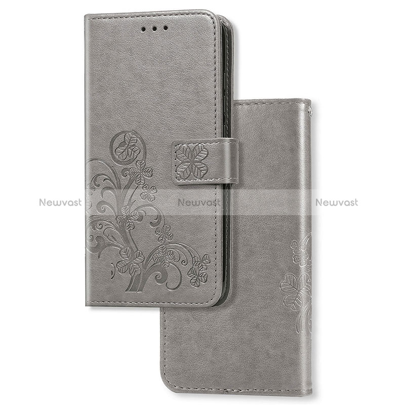 Leather Case Stands Flip Flowers Cover Holder for Samsung Galaxy M40S Gray