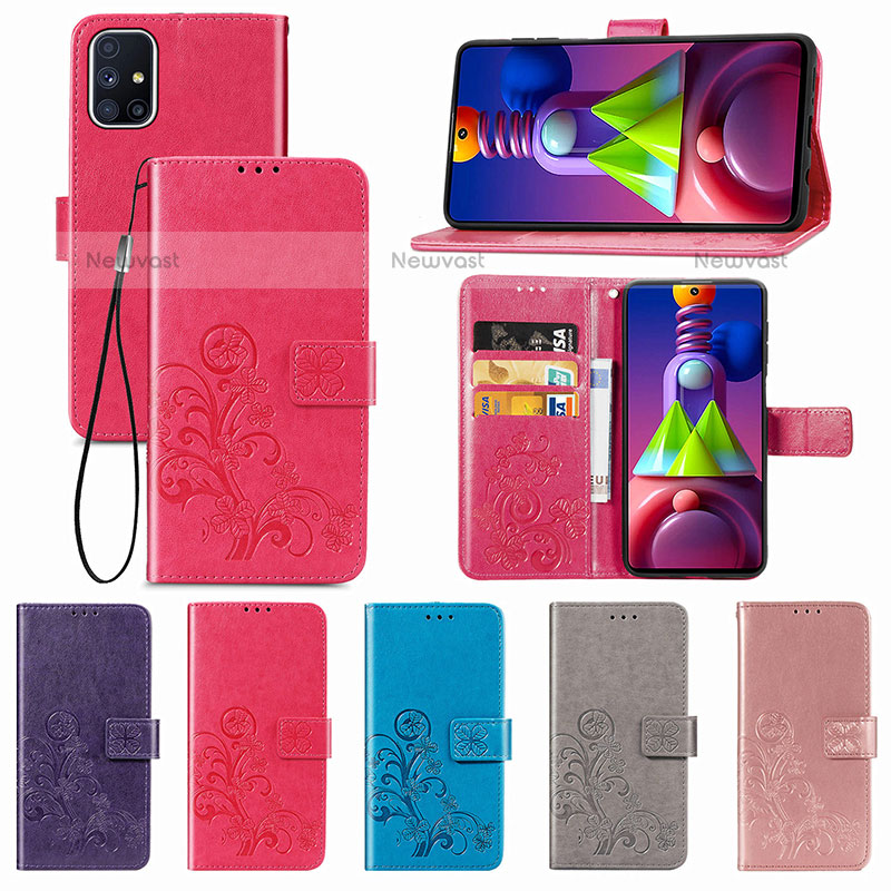Leather Case Stands Flip Flowers Cover Holder for Samsung Galaxy M51