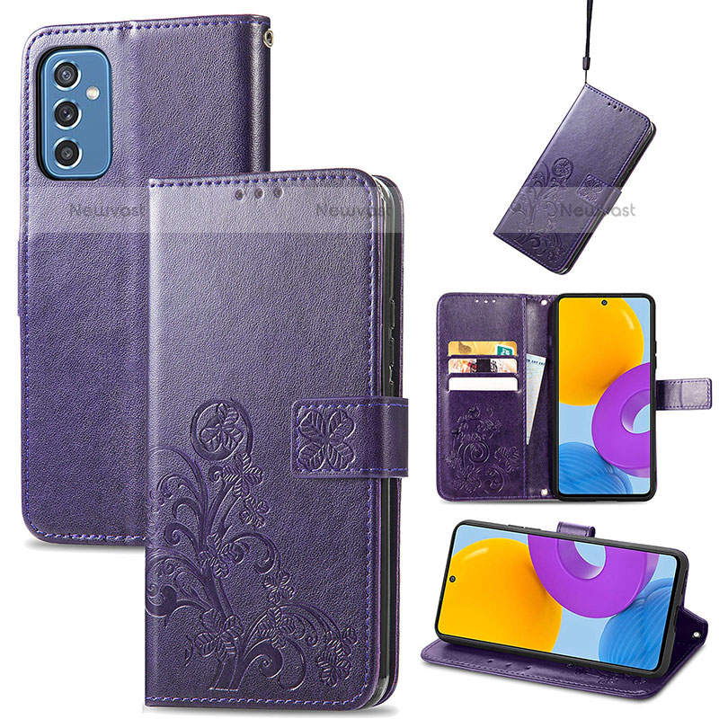Leather Case Stands Flip Flowers Cover Holder for Samsung Galaxy M52 5G