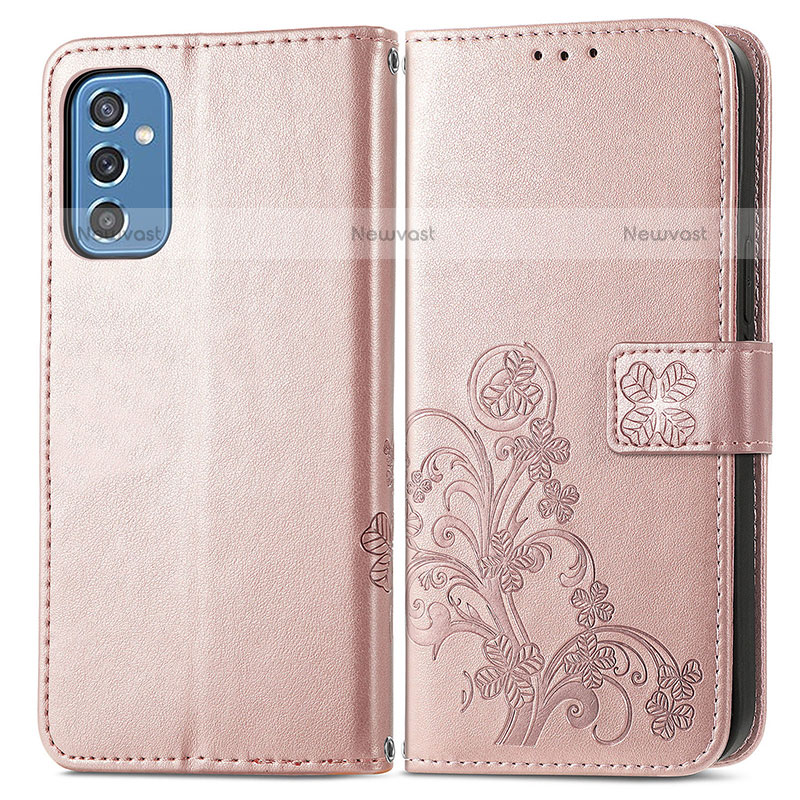 Leather Case Stands Flip Flowers Cover Holder for Samsung Galaxy M52 5G