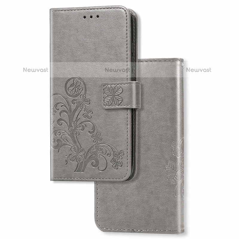 Leather Case Stands Flip Flowers Cover Holder for Samsung Galaxy S20 Gray