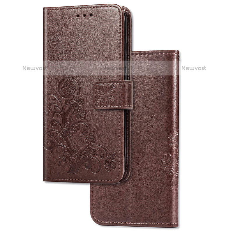 Leather Case Stands Flip Flowers Cover Holder for Samsung Galaxy S20 Plus 5G Brown