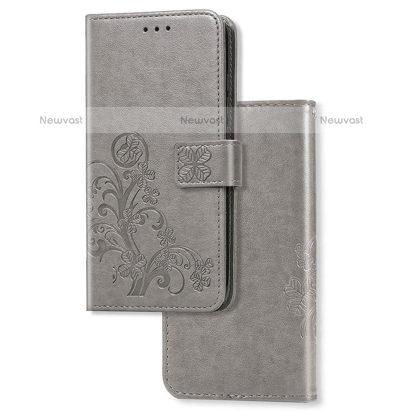 Leather Case Stands Flip Flowers Cover Holder for Samsung Galaxy S20 Plus Gray