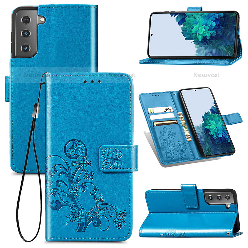 Leather Case Stands Flip Flowers Cover Holder for Samsung Galaxy S21 5G