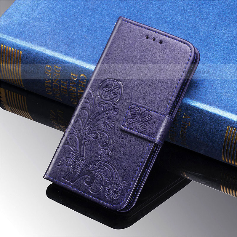 Leather Case Stands Flip Flowers Cover Holder for Samsung Galaxy S21 FE 5G Purple