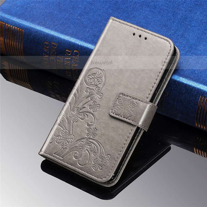 Leather Case Stands Flip Flowers Cover Holder for Samsung Galaxy S21 Plus 5G Gray
