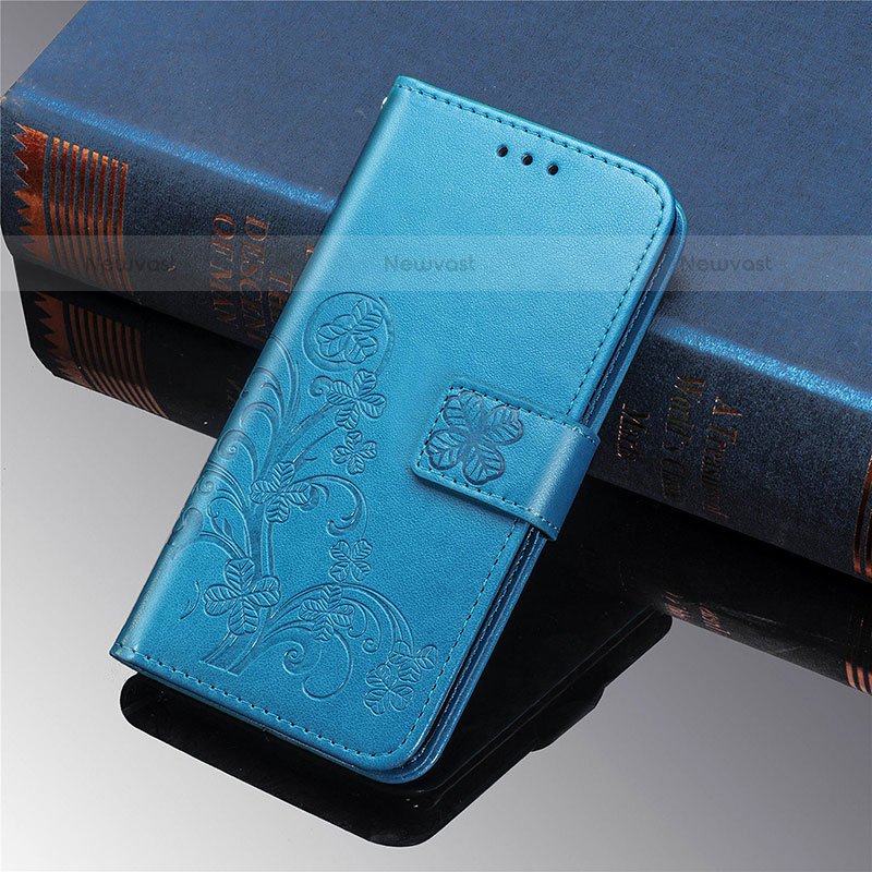 Leather Case Stands Flip Flowers Cover Holder for Samsung Galaxy S22 5G Blue