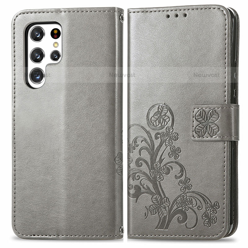 Leather Case Stands Flip Flowers Cover Holder for Samsung Galaxy S22 Ultra 5G